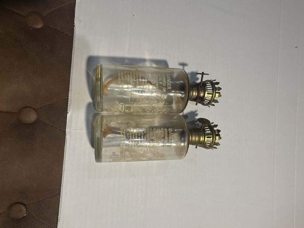 Set of 2 Vintage Lamplight Farms Glass Oil Lamps No. 3577